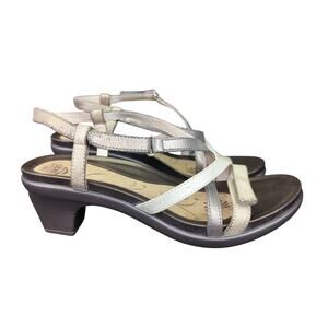 Abeo‎ Gloriana Strappy Slingback Sandals Kitten Heel Women's 9.5 Narrow Metallic